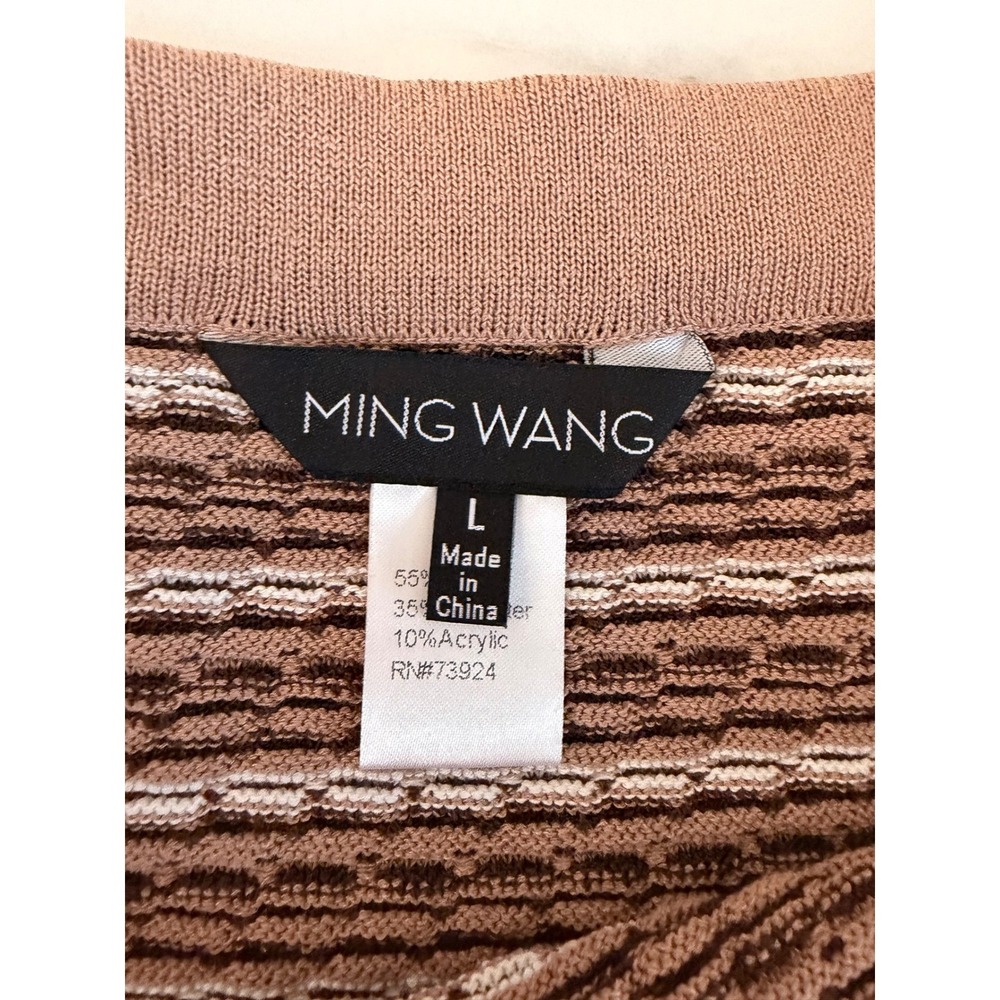 Ming Wang Women Brown Striped Knit Pencil Skirt Size Large Textured Midi Elastic - Picture 4 of 9